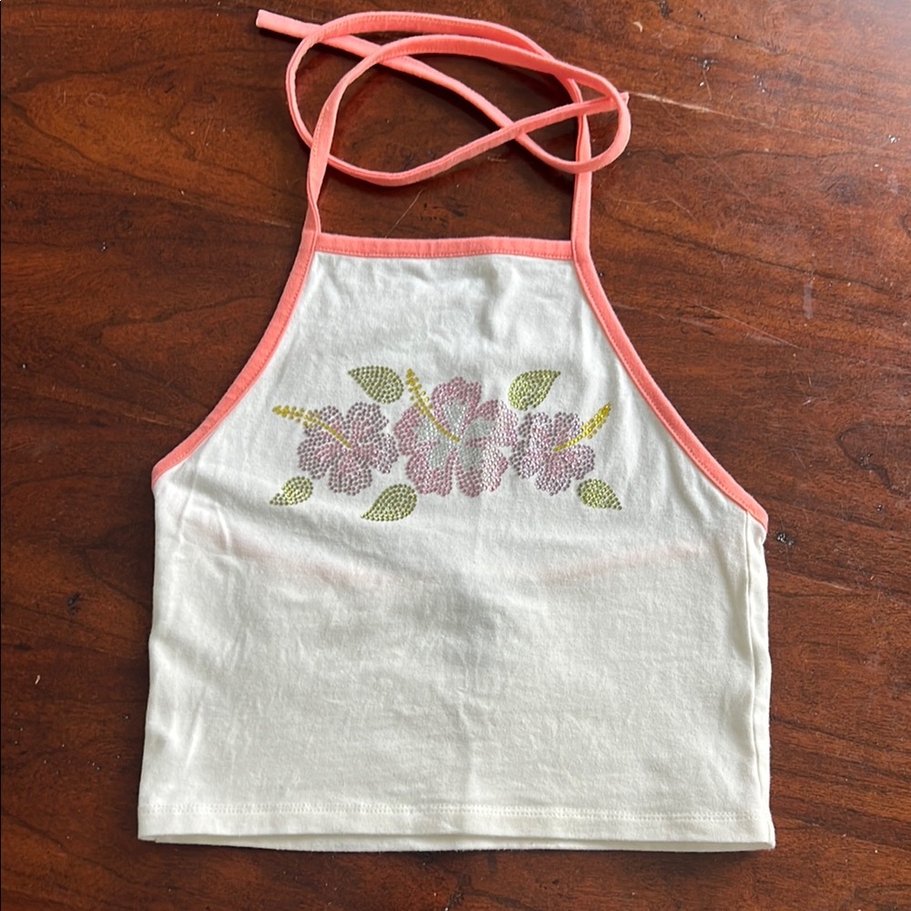 Floral Halter Top with Pink Trim
